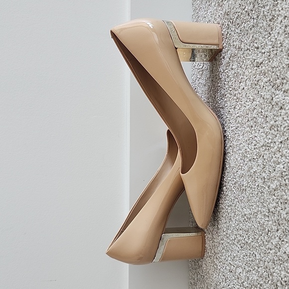 Dkny Shoes - DKNY Patent Leather Nude Block Heels